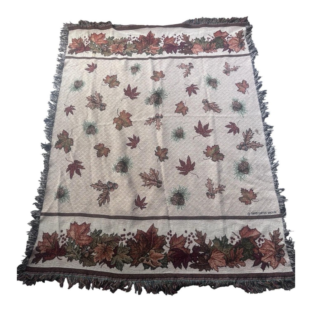 Festival Of Leaves Woven Tapestry Fringed Blanket  David Carter Brown 51"x68"